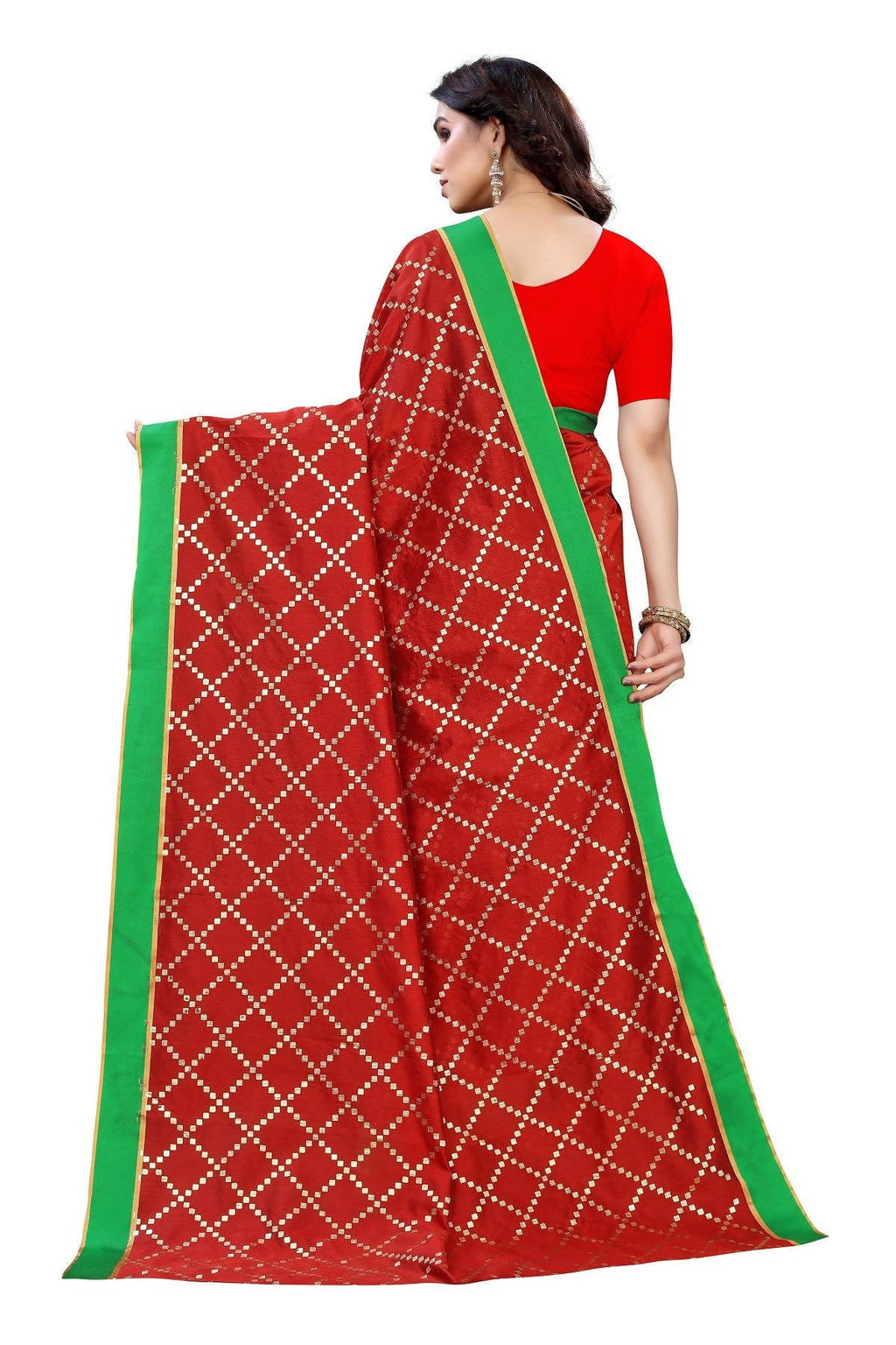 Vamika Red Linen Foil Print Saree (YOGI RED) | Grab2Buy