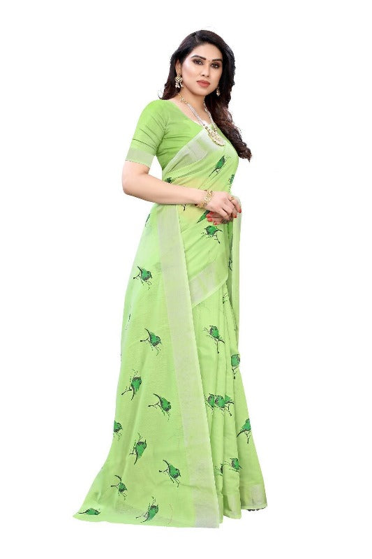 Vamika Parrot Green Chanderi Designer Saree (SERIN PARROT GREEN) | Grab2Buy