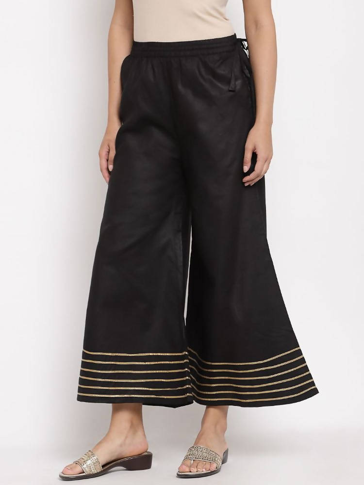 Myshka Women's Black Cotton Solid Casual Palazzo | Grab2Buy