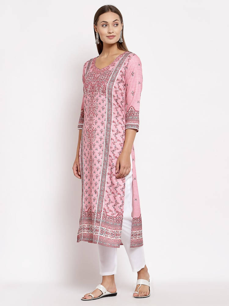 Myshka Women's Multi Pashmeena Printed 3/4 Sleeve Round Neck Casual Winter Kurta | Grab2Buy