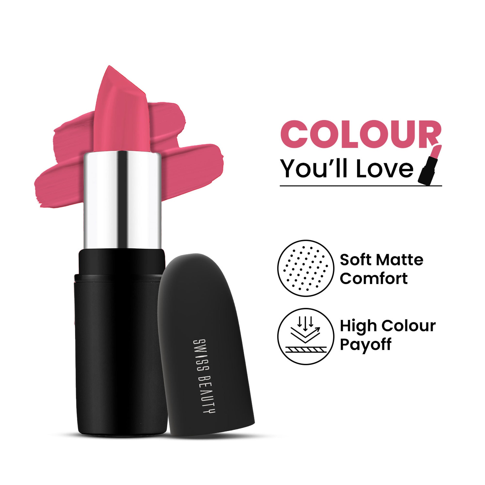 Swiss Beauty Pure Matte Lipstick , Non-Drying, Smooth Glide, Long Lasting - 202 Peaches N Cream | Grab2Buy