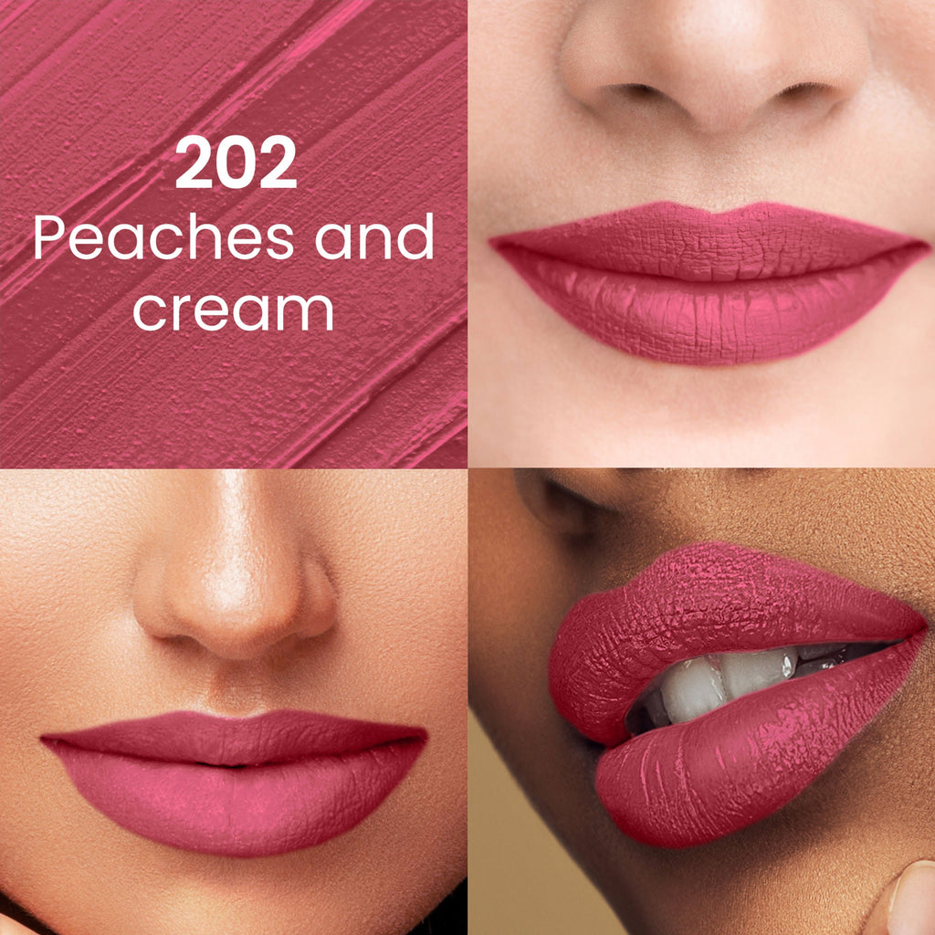 Swiss Beauty Pure Matte Lipstick , Non-Drying, Smooth Glide, Long Lasting - 202 Peaches N Cream | Grab2Buy