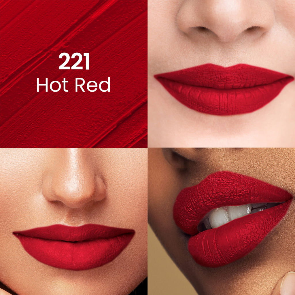 Swiss Beauty Pure Matte Lipstick , Non-Drying, Smooth Glide, Long Lasting - 221 Hot Red | Grab2Buy
