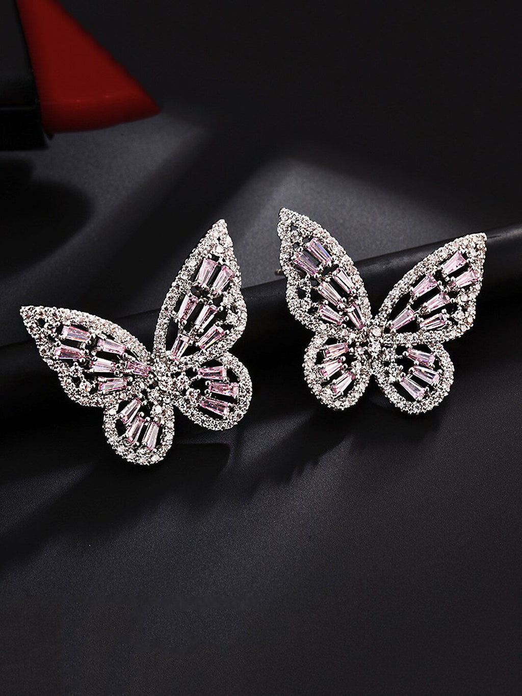 Yellow Chimes Silver-Toned & Pink Quirky Butterfly Studs Earrings | Grab2Buy