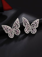 Yellow Chimes Silver-Toned & Pink Quirky Butterfly Studs Earrings | Grab2Buy