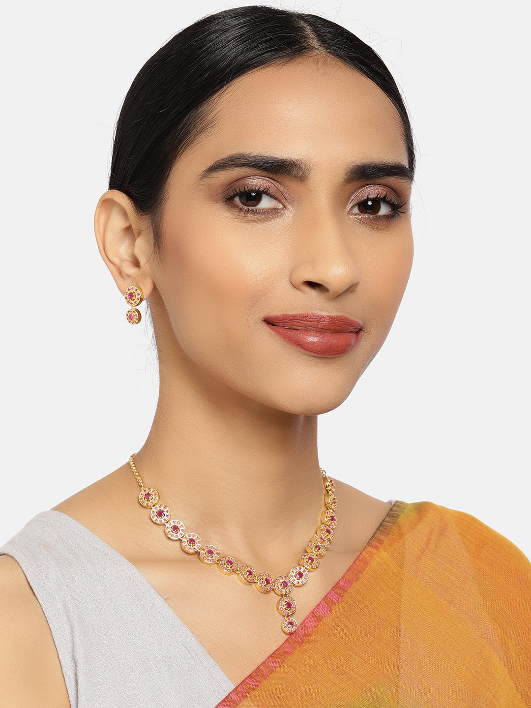 Zaveri Pearls Pink Gold-Polished Cubic Zirconia Studded Jewellery Set | Grab2Buy