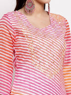 Myshka Women's Trendy Multi Cotton Printed 3/4 Sleeve Round Neck Casual Kurta | Grab2Buy