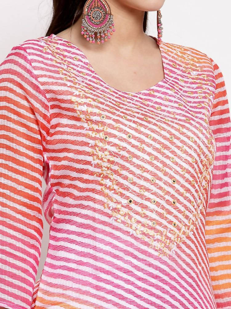 Myshka Women's Trendy Multi Cotton Printed 3/4 Sleeve Round Neck Casual Kurta | Grab2Buy