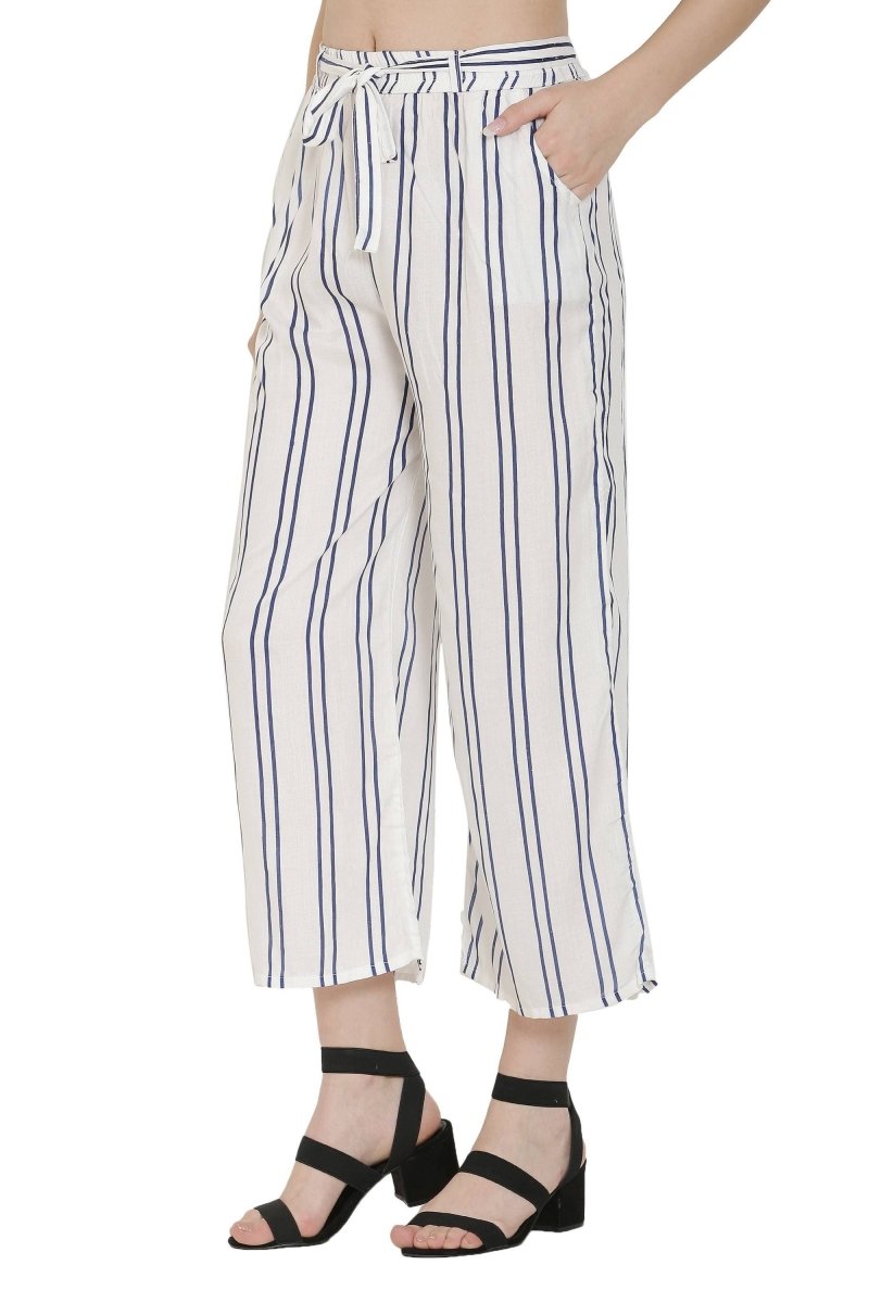Asmaani White Color Rayon Fabric Stripped Palazzo | Grab2Buy