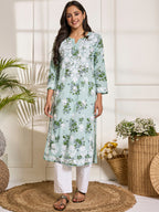 HOUSE OF KARI Floral Embroidered Chikankari Pure Cotton Kurta | Grab2Buy