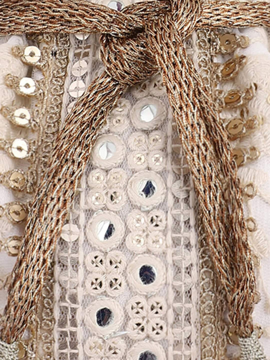 Masq Off White & Gold-Toned Embellished Embroidered Potli Clutch | Grab2Buy