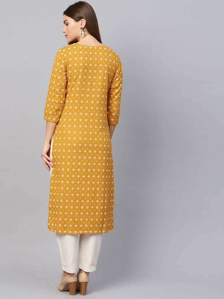 Yufta Women Mustard Yellow & Off-White Block Print Kurta with Trouser | Grab2Buy