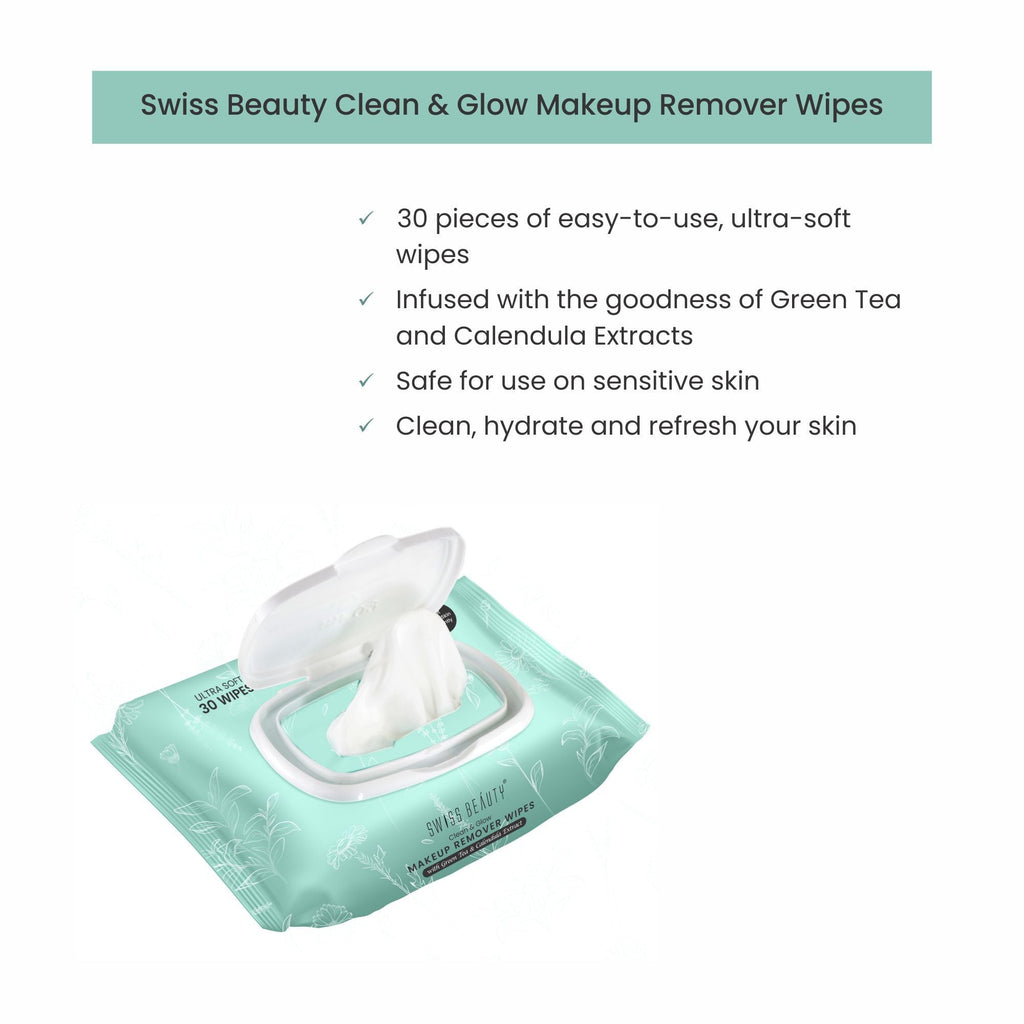 Swiss Beauty Clean And Glow Makeup Remover Wipes | Grab2Buy