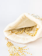 NR By Nidhi Rathi White Mirror Work Embroidered Potli Clutch | Grab2Buy
