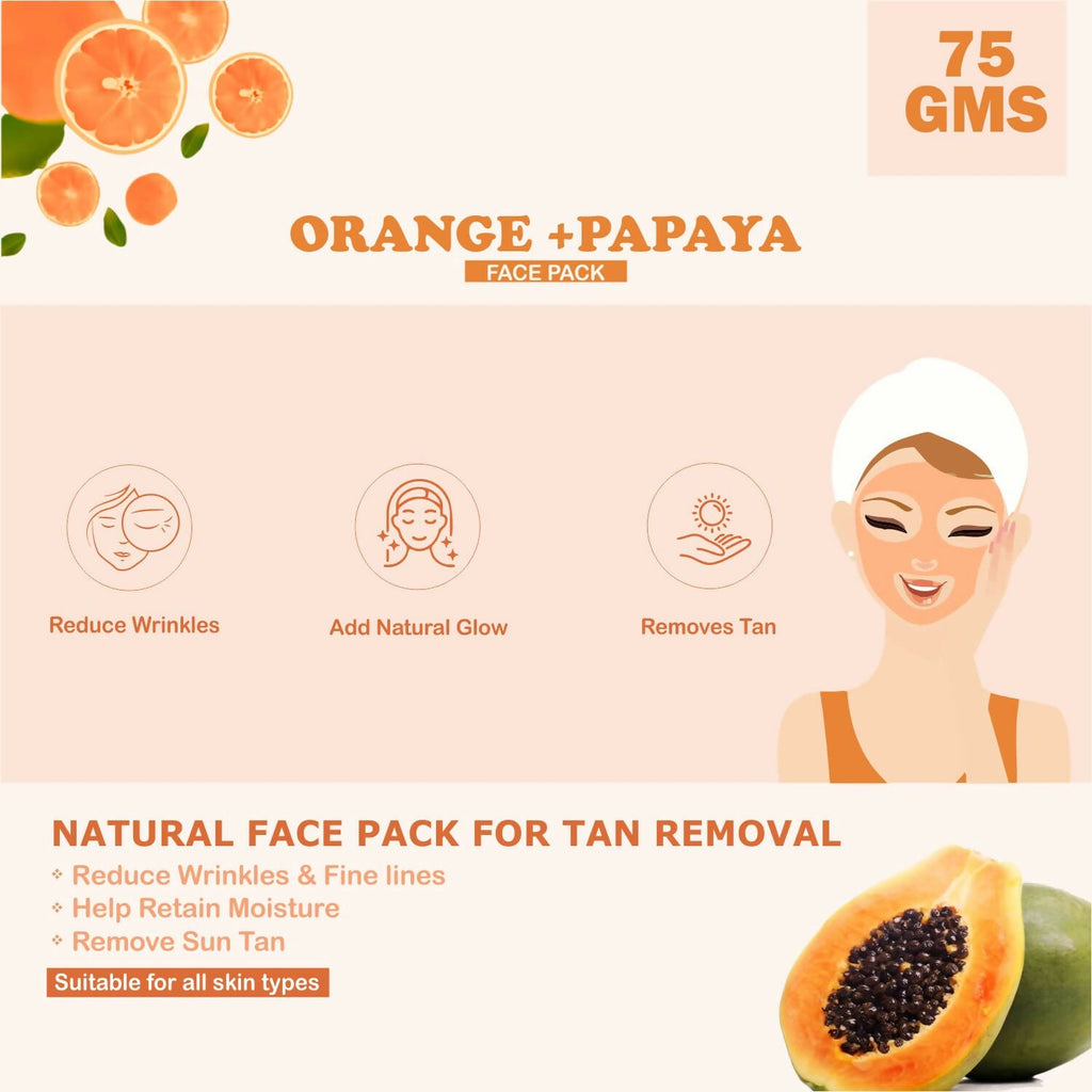 Kimayra Organic Orange + Papaya Face Pack Powder For Tan Removal, Helps In Retain Moisture & Reduce Wrinkles & Fine Lines | Grab2Buy