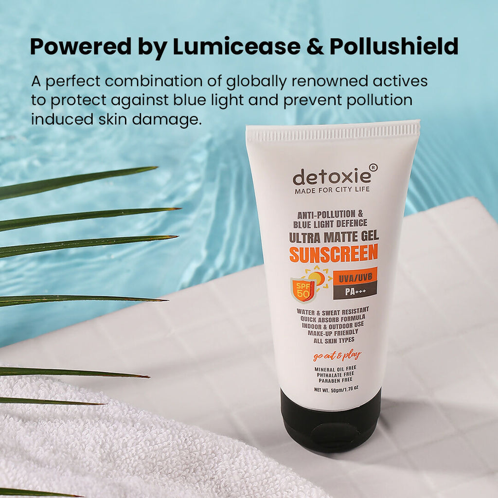 Detoxie Ultra Matte Sunscreen Gel Matte Finish Dry Tint Water & Sweat Resistant With Spf 50 Pa+++ | Grab2Buy