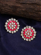 Shoshaa Women Magenta & Gold-Polished Circular Studs | Grab2Buy