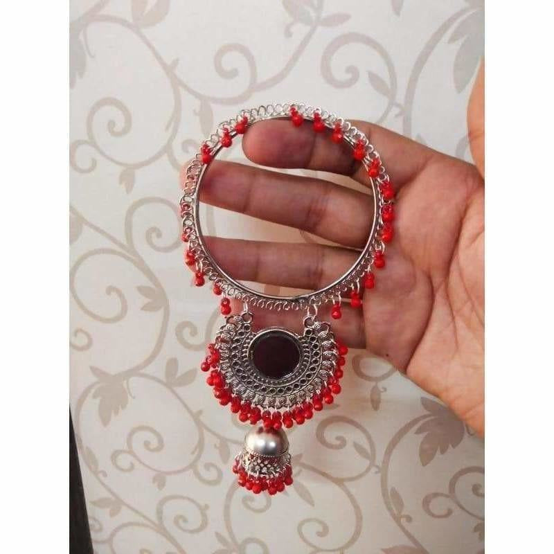 MS Fashion India Red Pearls In Silver Color Bangles With Hanging Jhumkas | Grab2Buy