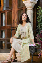 Yufta Green Printed and Embroidered Dress | Grab2Buy