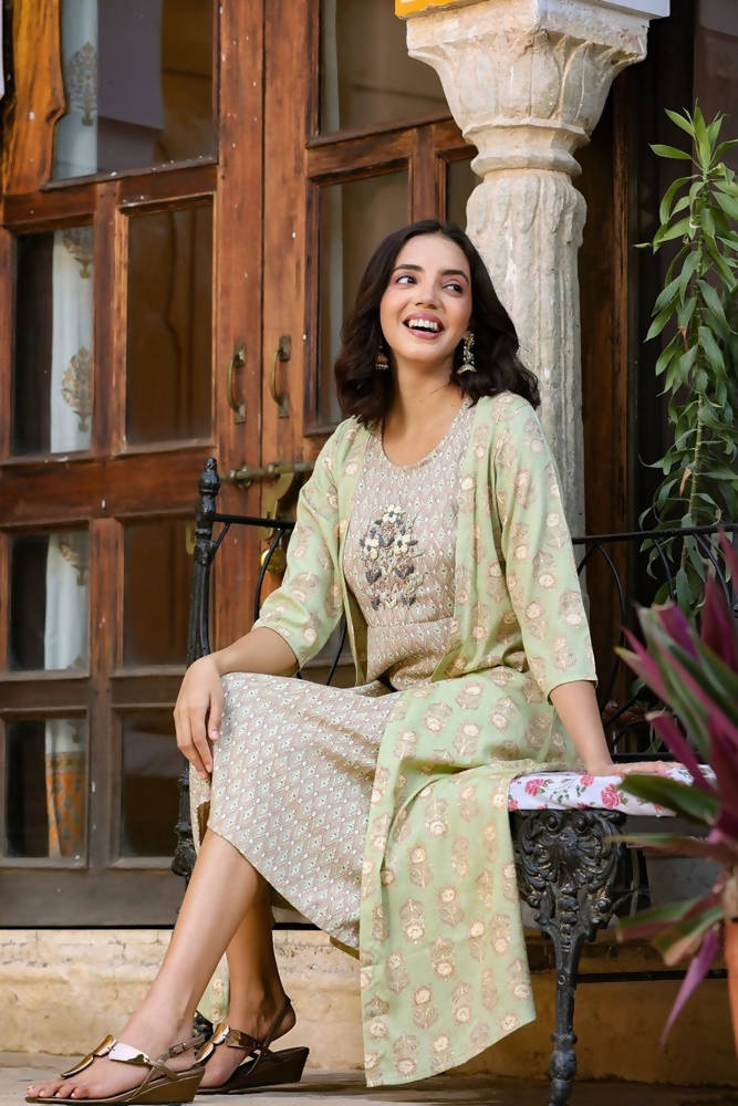 Yufta Green Printed and Embroidered Dress | Grab2Buy