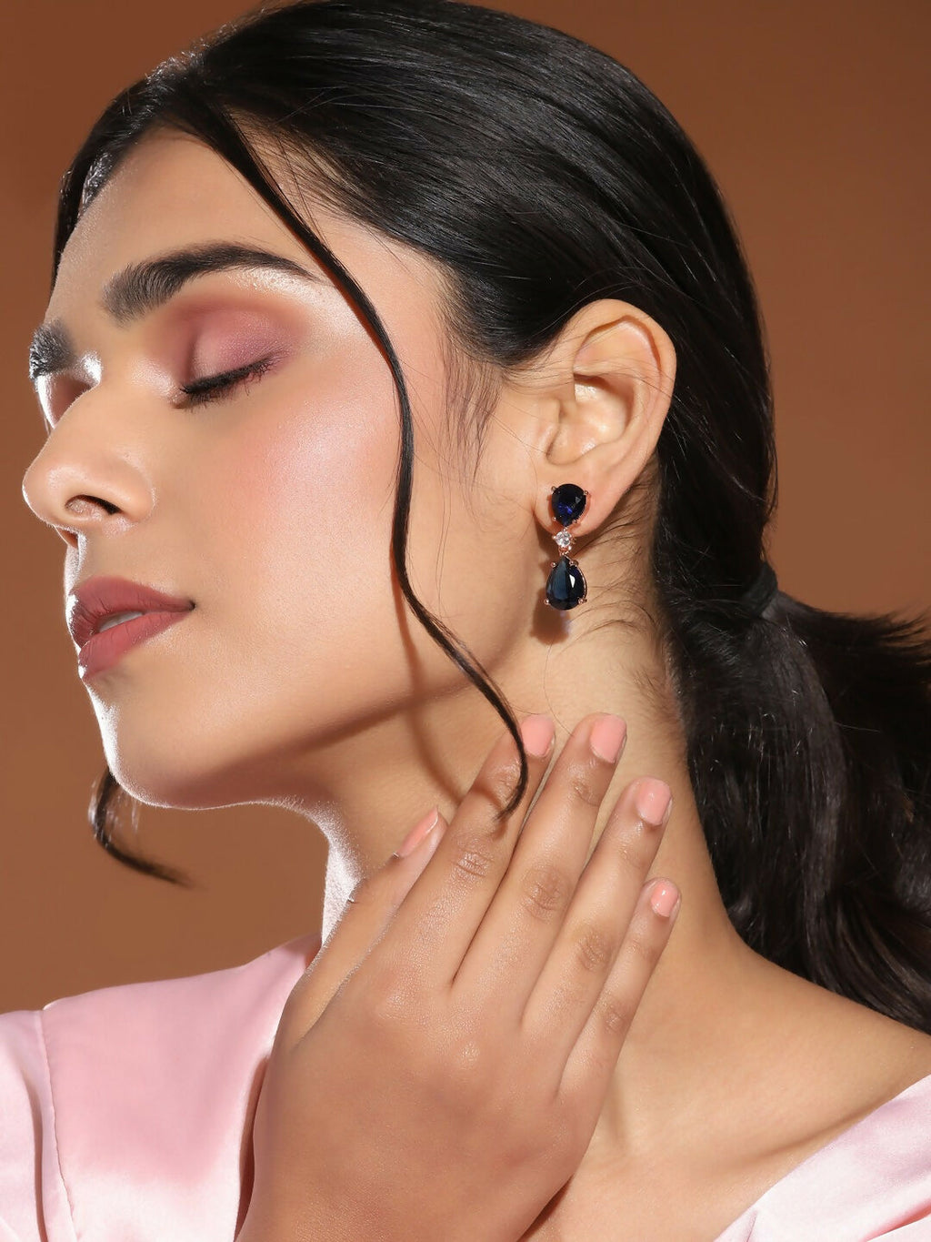 Midnight Blue Stone Earrings- Ruby Raang | Grab2Buy
