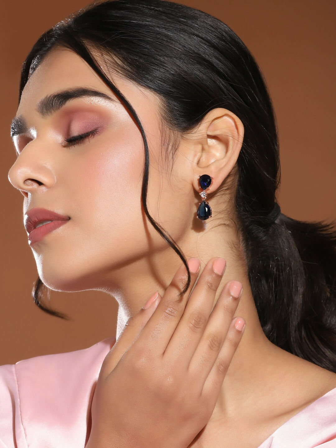 Midnight Blue Stone Earrings- Ruby Raang | Grab2Buy