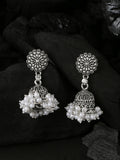 NVR Women Silver Toned Dome Shaped Jhumkas Earrings | Grab2Buy