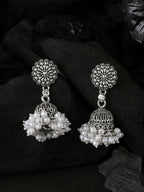 NVR Women Silver Toned Dome Shaped Jhumkas Earrings | Grab2Buy