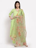 Myshka Women's Green Cotton Solid 3/4 Sleeve V Neck Casual Kurta Pant Dupatta Set | Grab2Buy