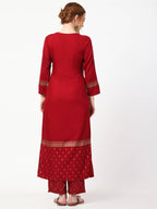 Cheera Maroon Kurta Palazzo & Silk Dupatta Set (CH-86KPD) | Grab2Buy