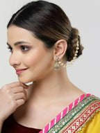 NVR Women Gold-Polished Pearls Studded Classic Layered Ear Chain Earrings