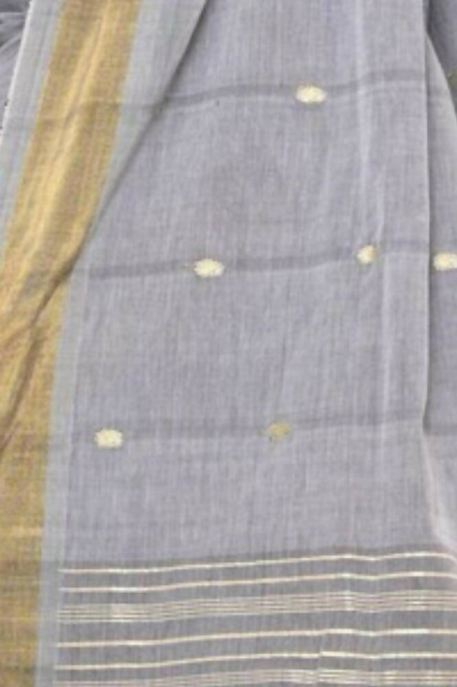 Very Much Indian Handloom Grey Cotton Paithani With Radha Krishna Pallu | Grab2Buy