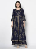 Aniyah Rayon Navy Blue Color Foil Print Anarkali Kurta (AN-192K) | Grab2Buy