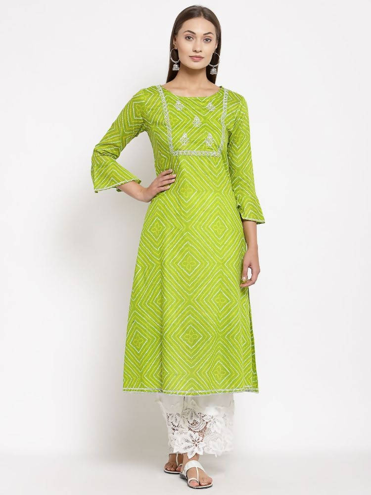 Myshka Women's Green Cotton Printed Full Sleeve Round Neck Casual Dress | Grab2Buy