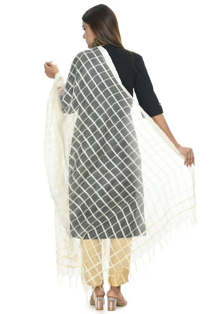 Mominos Fashion Off White Cotton Square Dupatta | Grab2Buy