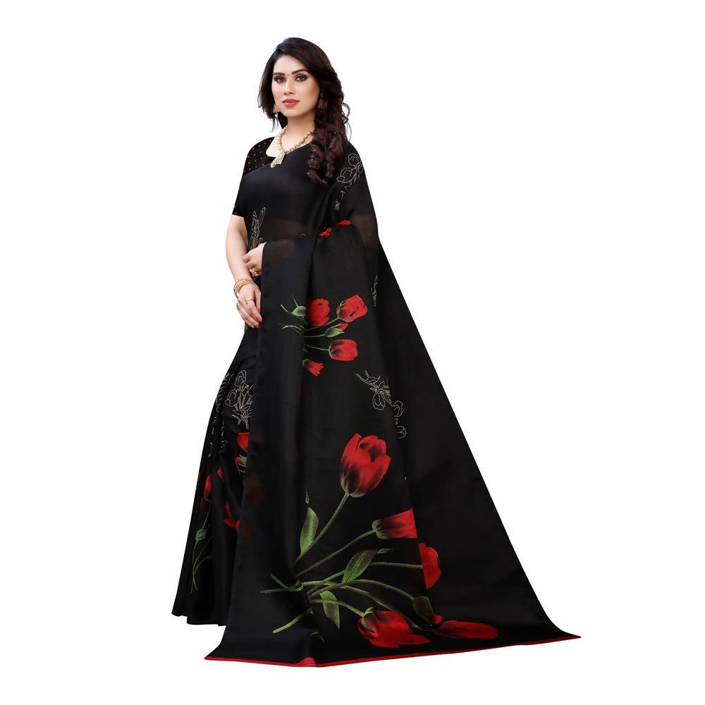 Vamika Printed Jute Silk Black Saree (Elisa Black) | Grab2Buy