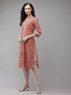 Yufta Peach and Off White Kurta Trouser Set | Grab2Buy