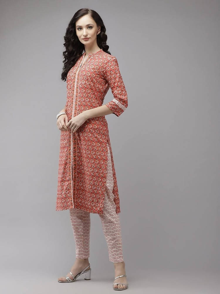 Yufta Peach and Off White Kurta Trouser Set | Grab2Buy