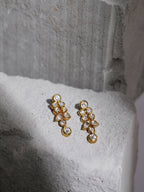 Gold-Toned White Kundan Contemporary Gold-Polished Drop Earrings - Ruby Raang | Grab2Buy