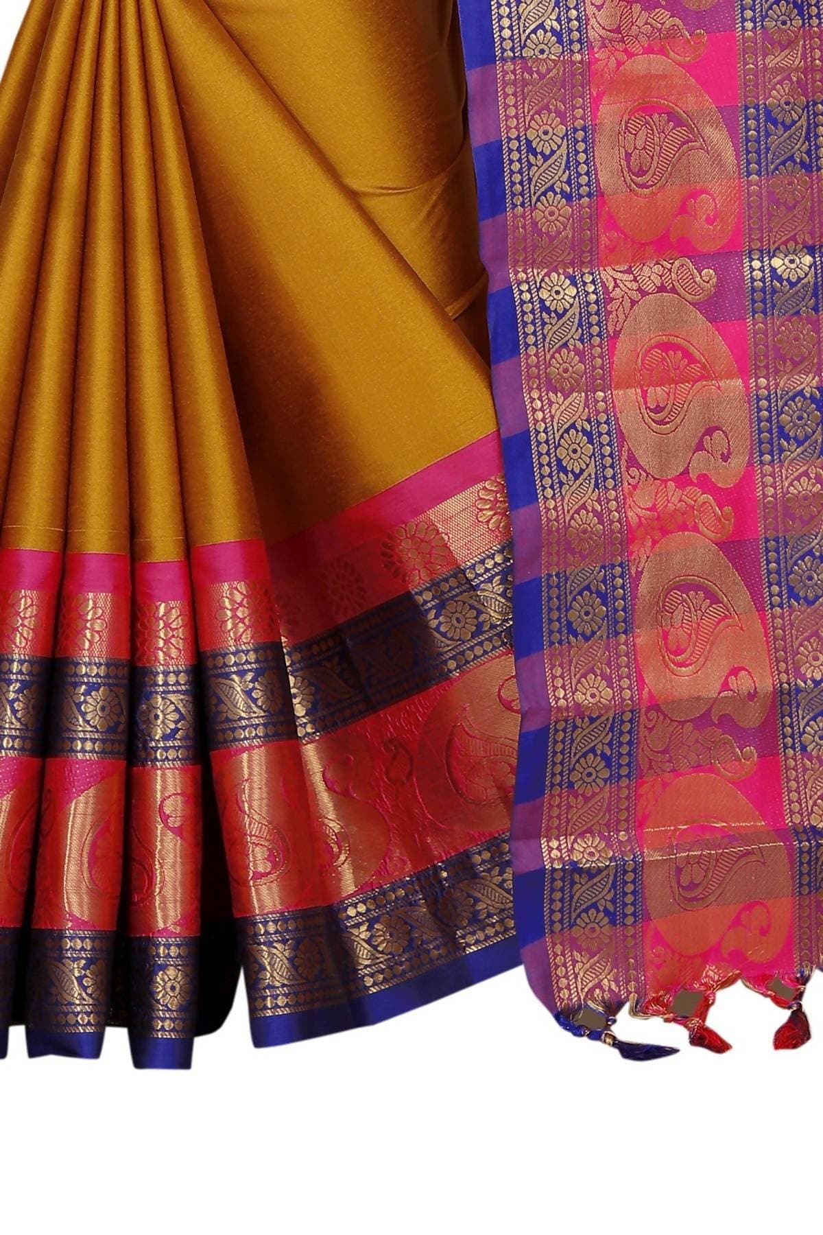 Vamika Banarasi Silk Mustard Weaving Saree | Grab2Buy
