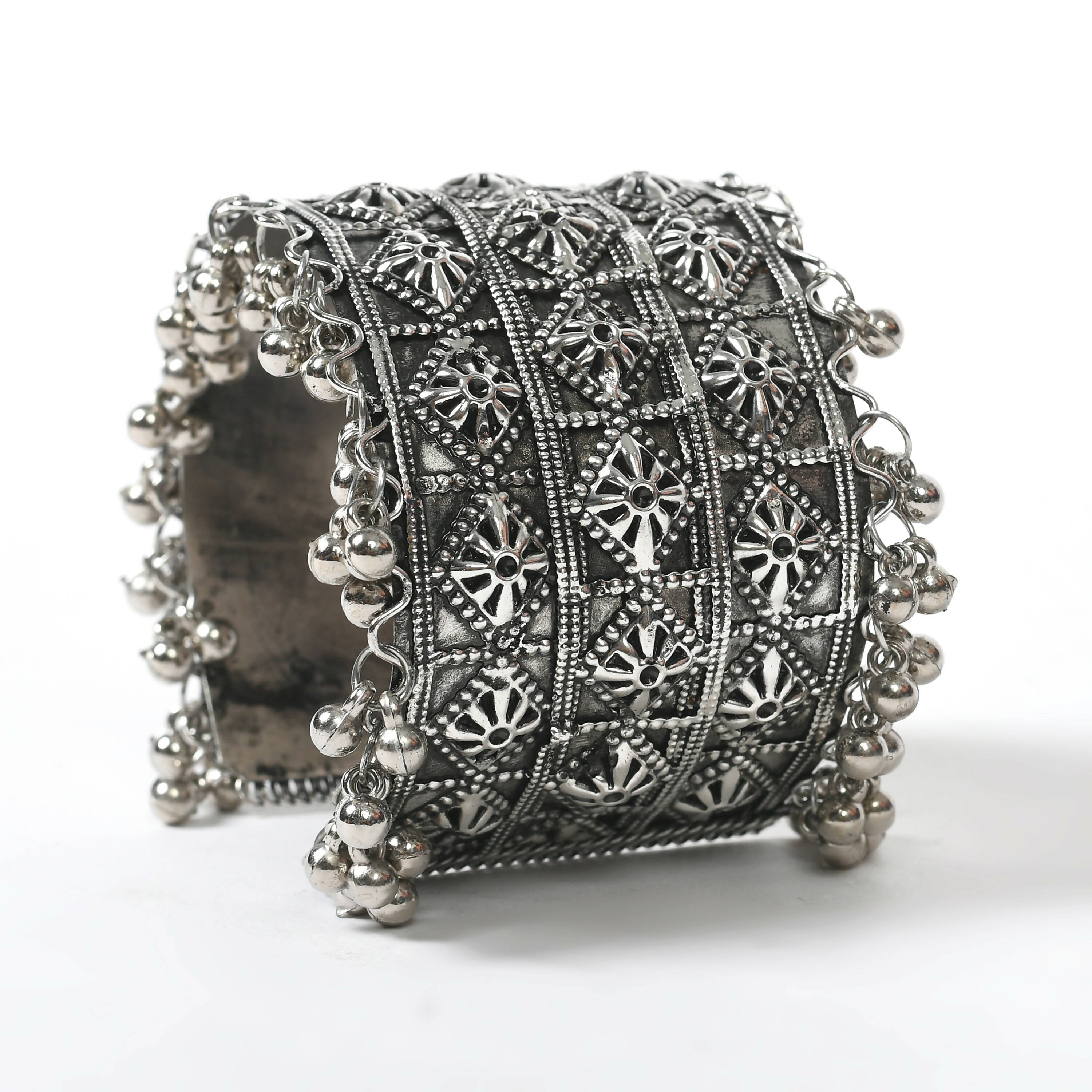 Mominos Fashion Joharkamal Oxidised Silver-Plated Ghungroo Handcraft Bracelet - Design 024 | Grab2Buy