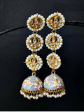 Joban Fashion Women White Meenakari Dome With Three Tops Drop Earring | Grab2Buy