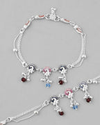 VOJ Set of 2 Silver Plated Peacock Shaped Multi Color Anklet