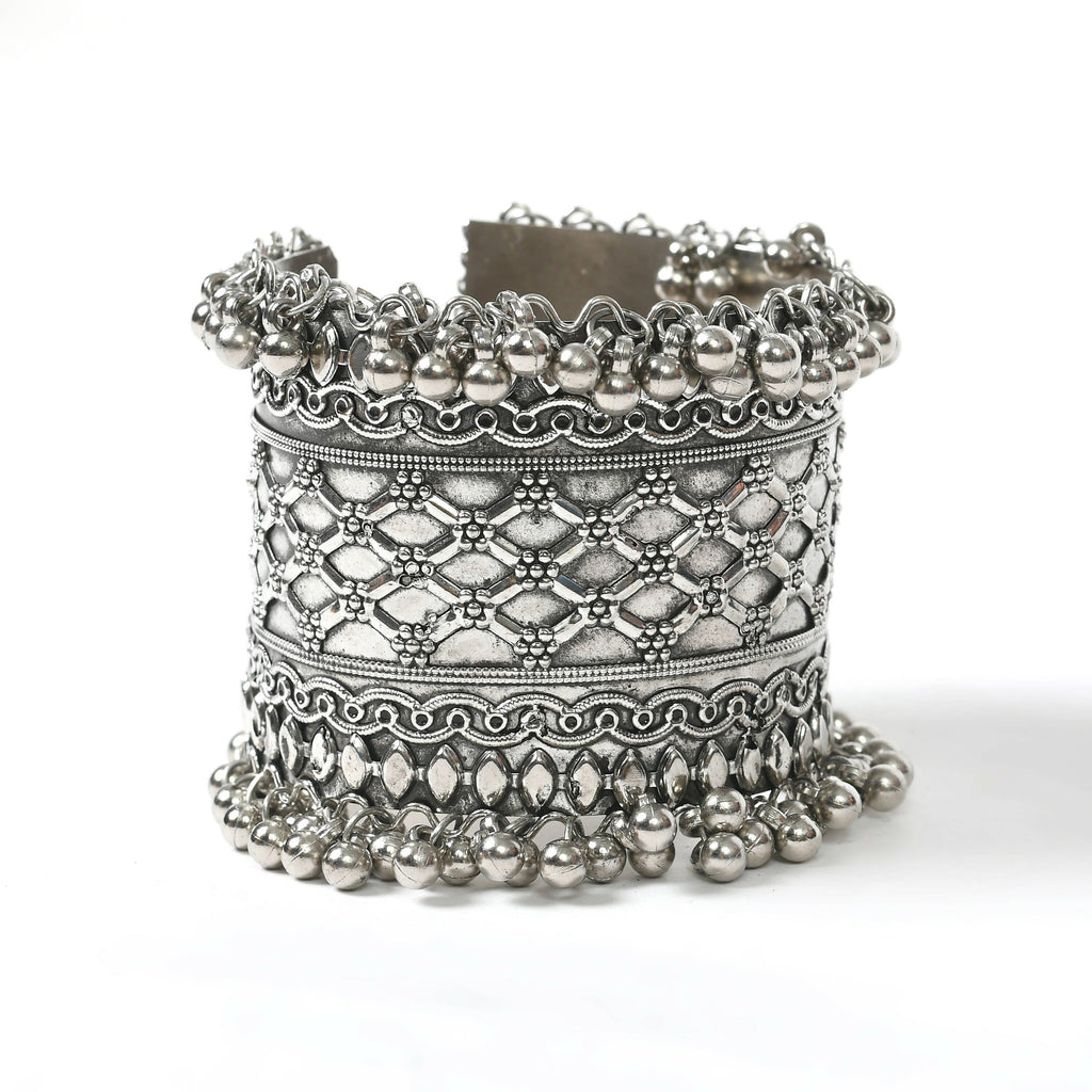 Mominos Fashion Joharkamal Oxidised Silver-Plated Ghungroo Handcraft Bracelet - Design 026 | Grab2Buy