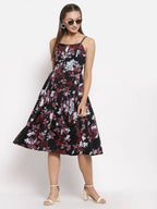Myshka Women's Multi Color Crepe Printed Sleeveless Square Neck Casual Dress | Grab2Buy
