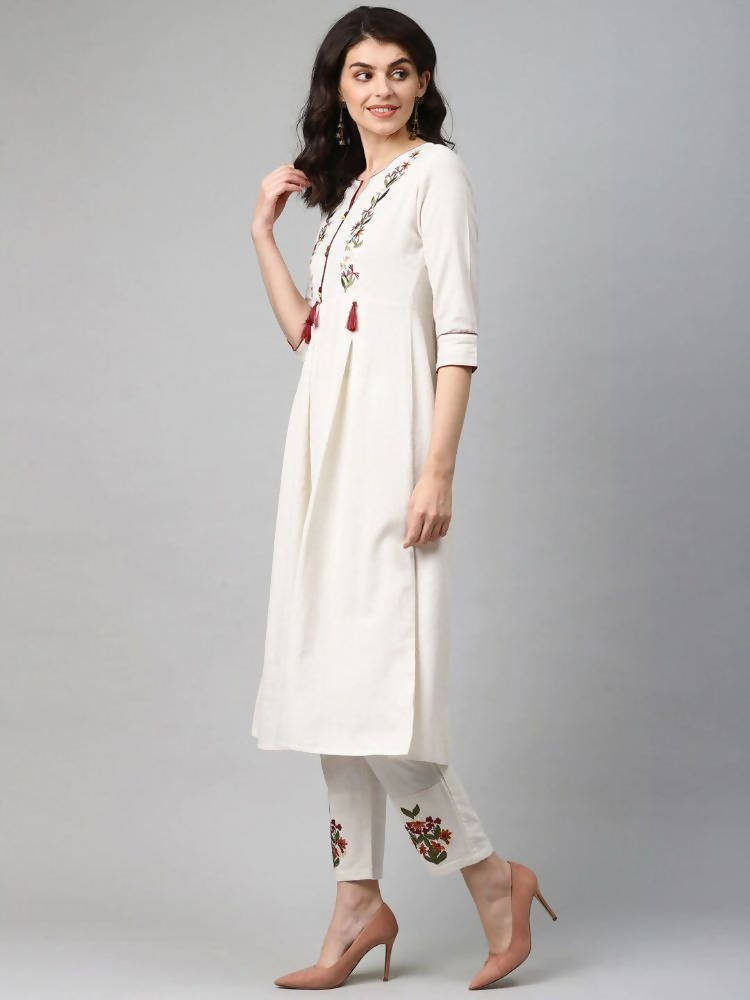Yufta Women Off-White Yoke Design Kurta with Trouser | Grab2Buy