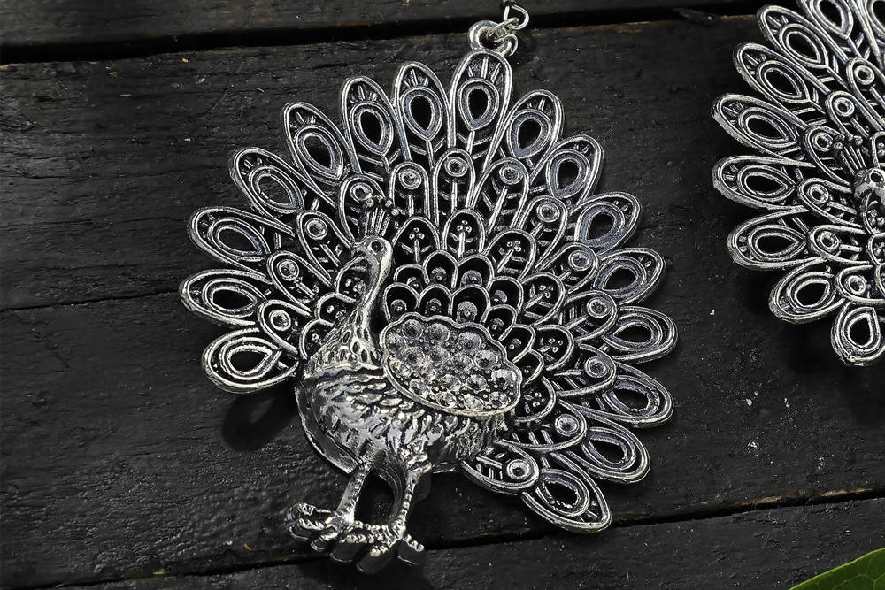 Mominos Fashion Johar Kamal Oxidised Peacock Design Earrings | Grab2Buy