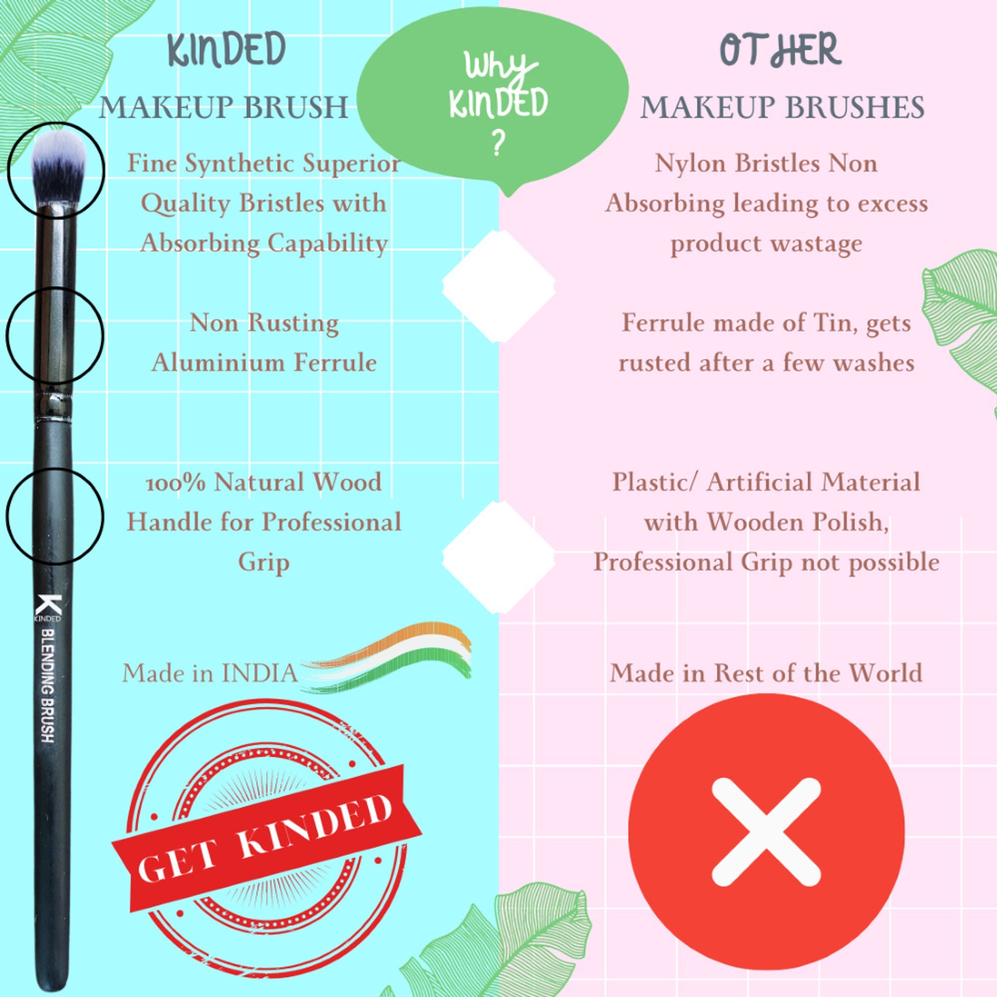 KINDED Professional Natural Wooden Handle Blending Makeup Brush | Grab2Buy