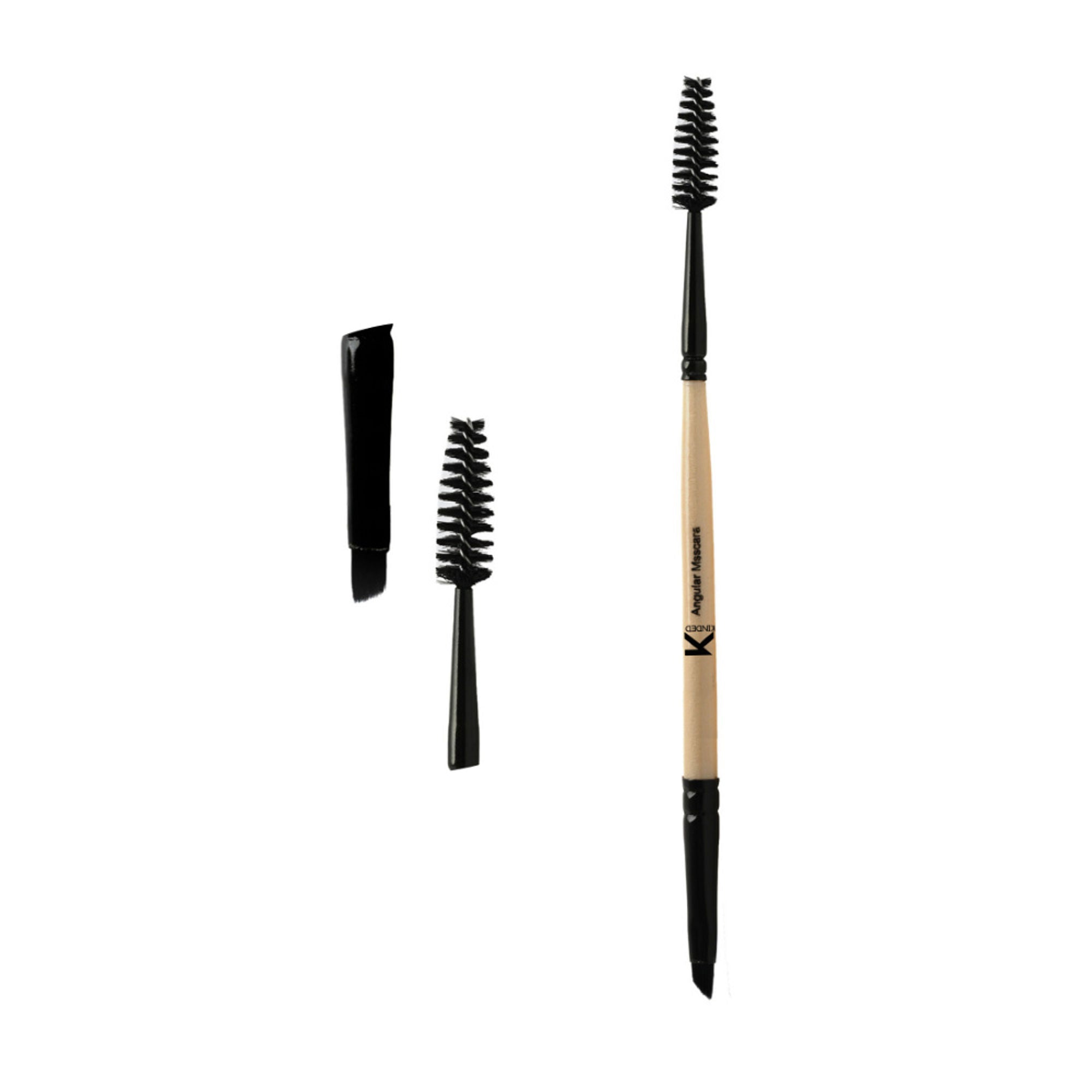 KINDED Professional Natural Wooden Handle 2 in 1 Masaca & Angular Makeup Brush | Grab2Buy