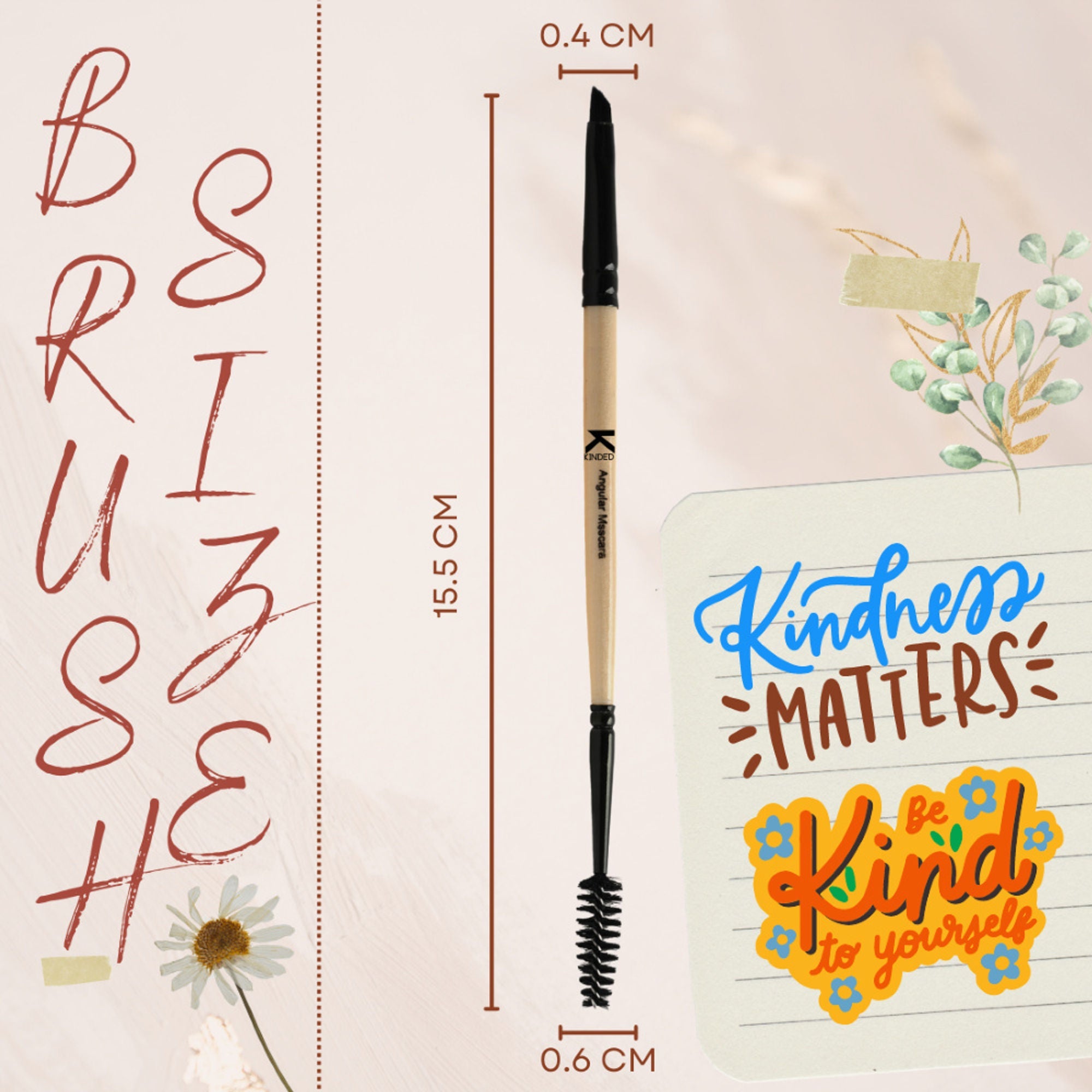KINDED Professional Natural Wooden Handle 2 in 1 Masaca & Angular Makeup Brush | Grab2Buy
